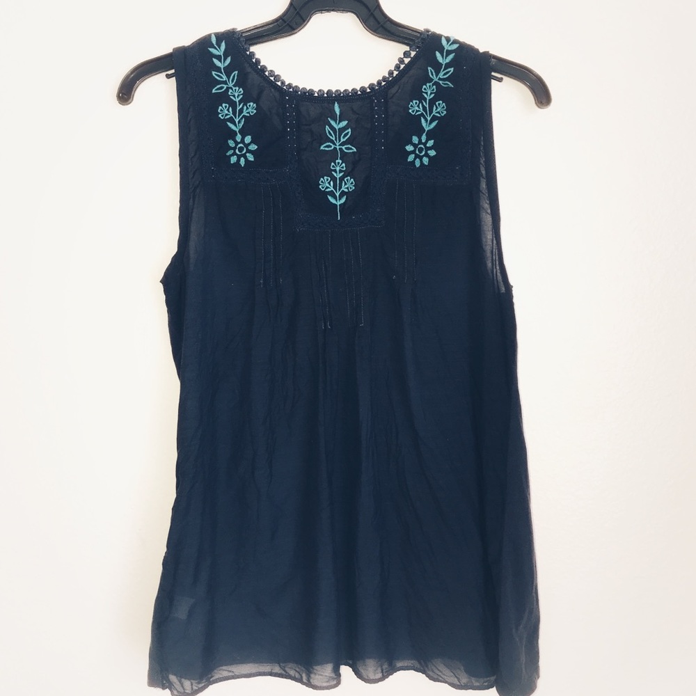 LOFT Blue Embroidered Peasant Tank Boho